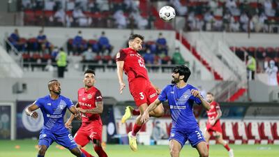 Shabab Al Ahli, in red, and Al Nasr, in blue, contested the Arabian Gulf Cup final in April, which Shabab Al Ahli won on penalties. Chris Whiteoak / The National