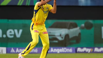 Chennai Super Kings fielder Simarjeet Singh takes a catch to dismiss Punjab Kings' Ashutosh Sharma for three. AFP