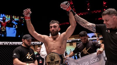 Mohammad Yahya retained his UAE Warriors Arabia lightweight title after a second round stoppage of Souhil Tairi at Etihad Arena. All photos: UAE Warriors