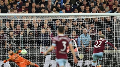 West Ham United's Said Benrahma scores their first goal from the penalty spot. AFP