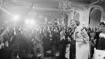 English singer Vera Lynn sings to 500 guests at a Variety Club tribute to bandleader Joe Loss at the Savoy Hotel, London, on March 14, 1972. Getty Images