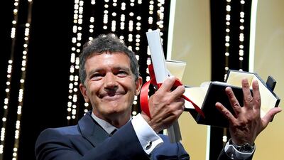 Antonio Banderas receives the Best Actor award for his role in "Dolor Y Gloria" at the Closing Ceremony during the 72nd annual Cannes Film Festival on May 25, 2019 in Cannes, France. Getty Images