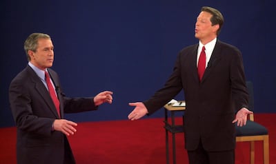 Republican presidential nominee George W Bush (left) and Democratic presidential nominee Al Gore during their third debate in St Louis on 17 October 2000. AFP