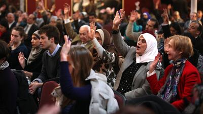A gathering of the Muslim and Arab community held by the Arab American Institute in Sunset Park Brooklyn, New York. Photo: Michael Falco