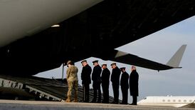 US President Donald Trump pays tribute to two US soldiers and an interpreter killed by a gunman in Syria. Reuters