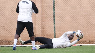 Senegal goalkeeper Edouard Mendy takes part in a training session at the Omnisports Ahmadou Ahidjo stadium in Yaounde. AFP