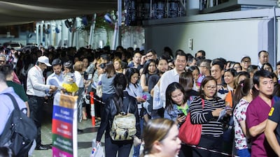 Crowds waiting to get their tickets. Leslie Pableo for The National