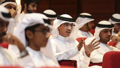 Pupils and parents at a question and answer session with the Crown Prince Court at the Ministry of Education in Dubai. Sarah Dea / The National