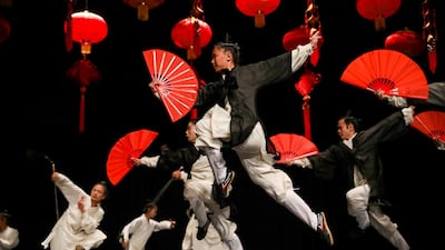Chinese Wudang wushu group members perform a traditional Kung Fu show to celebrate the Chinese spring festival at the Royal Cultural Centre in Amman, Jordan. REUTERS