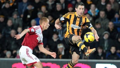 Right midfield: Robert Koren (Hull) - Hull captain Robert Koren, right, ended a five-year wait for a Premier League goal with two in the thrashing of Fulham. AFP PHOTO / LINDSEY PARNABY