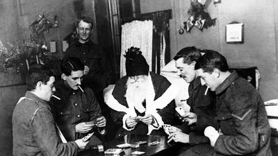 Wounded World War One soldiers play a game at a London hospital.