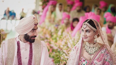 Jasprit Bumrah and Sanjana Ganesan posted images from their wedding on their social media accounts on Monday. Twitter / @Jaspritbumrah93