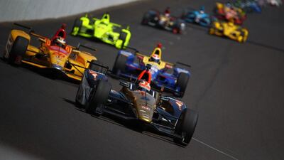 James Hinchcliffe of Canada, driver of the #5 ARROW Schmidt Peterson Motorsports Chevrolet, drives on Carb Day ahead of the 100th running of the Indianapolis 500 at Indianapolis Motorspeedway on May 27, 2016 in Indianapolis, Indiana. Chris Graythen/Getty Images