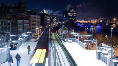 Snow covers the streets near the harbour in Hamburg, Germany. Axel Heimken / dpa via AP