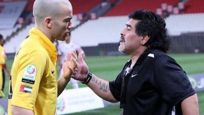 Diego Maradona, right, has given his Al Wasl players marching orders for tomorrow's Pro League game. Ravindranath K / The National