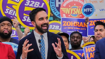 Democrat mayoral candidate Zohran Mamdani speaks during a rally in New York last week. AP