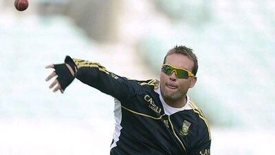 South Africa's Jacques Kallis throws a ball during a training session before the first cricket Test match against England.