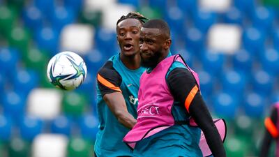 Chelsea's Antonio Rudiger and Tammy Abraham during training.