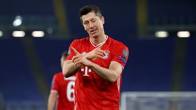 Robert Lewandowski after scoring the first goal. Getty