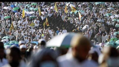 Muslim pilgrims arrive in the Saudi Arabian town of Mina to cast stones at pillars symbolising Satan, as part of a Haj pilgrimage rite, on the second day of Eid al-Adha. Amr Abdallah Dalsh / Reuters