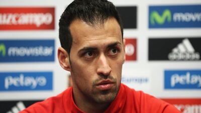 Sergio Busquets addresses the media ahead of Spain's international friendly against England at Wembley Stadium. Clive Rose / Getty Images