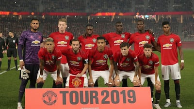 United pose for a team picture before their clash with Leeds. Getty