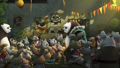 In Kung Fu Panda 3, our roly-poly panda friend Po, left, voiced by Jack Black, meets his biological father Li, voiced by Bryan Cranston. DreamWorks Animation via AP