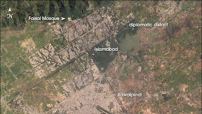 The Faisal Mosque in Islamabad, Pakistan, which is the sixth largest globally, as seen from space. Photo: Nasa's Earth Observatory