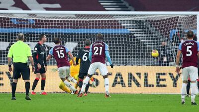 Craig Dawson scores West Ham's consolation goal. AFP
