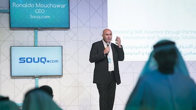 Ronaldo Mouchawar, CEO, Souq.com speaks at the Khalifa Fund for Enterprise Development Innovation Conference in Abu Dhabi. Mona Al Marzooqi / The National