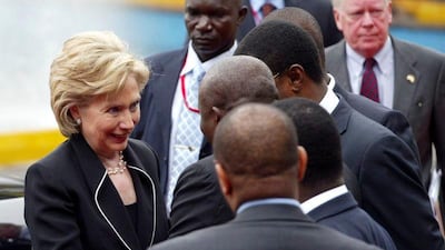 The US secretary of state, Hilary Clinton, arrives at the Kenyan International Conference Centre to open the 8th African Growth and Opportunity Act forum.