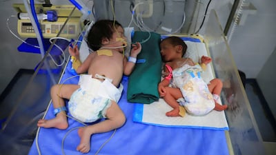 Premature babies lie in incubators at Al Helou Hospital in Gaza. Reuters