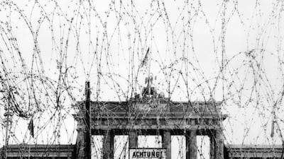 November 1961 - Barbed wire on the West side of the Brandenburg gate, put up as a 'Safety measure' by the British in 1961 in Berlin, Germany. Saturday, August 13th 2011 will mark 50 Years Since East German Troops Sealed The Border Between East And West Be???