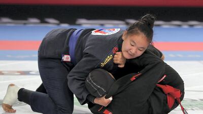 Shamsa Gharebi in action against Khulan Batmunkh during the 70kg final.