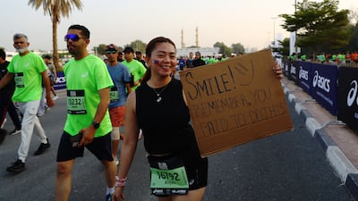 A runner with a message during the marathon
