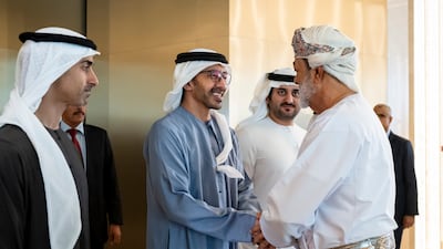 Sheikh Abdullah bin Zayed, UAE Deputy Prime Minister and Minister of Foreign Affairs, with Sultan Haitham. Abdulla Al Neyadi / UAE Presidential Court
