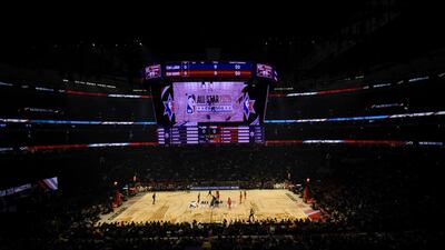 The opening tip-off of the NBA All-Star basketball game in Chicago on Sunday, February 16. AP