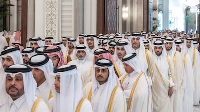 Mourners waiting to offer condolences to Sheikh Tamim after the death of his father. Photo: Qatar Amiri Diwan / AFP