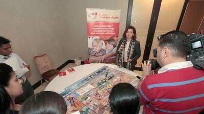 Fadia Doumani, head of patient support at Lilly, shows the guide for diabetics who wish to fast during Ramadan. Jeffrey E Biteng / The National