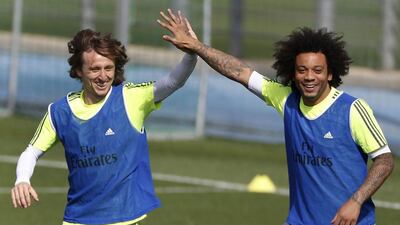 Luka Modric and Marcelo during a training session. Javier Lizon / EPA