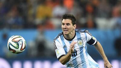 Argentina's Lionel Messi runs with the ball during the 2014 World Cup semi-final against the Netherlands at the Corinthians arena in Sao Paulo on July 9, 2014. Dylan Martinez / Reuters