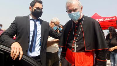 Vatican Secretary of State Italian Cardinal Pietro Parolin (R) visits the harbor area that was damaged following a huge explosion that rocked the city in Beirut, Lebanon. According to Lebanese Health Ministry, at least 190 people were killed, and more than six thousand injured in the Beirut blast that devastated the port area on 04 August and believed to have been caused by an estimated 2,750 tons of ammonium nitrate stored in a warehouse. EPA