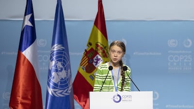 Swedish environment activist Greta Thunberg gives a speech at the plenary session during the COP25 Climate Conference on December 11, 2019 in Madrid, Spain. Getty Images