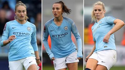 Tessa Wullaert, left, Caroline Weir, centre, and Gemma Bonner will likely be key to Manchester City's title chances in the new season. PA Wire/PA Images