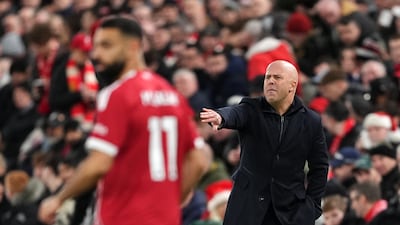 Liverpool manager Arne Slot with Mohamed Salah in the foreground. PA