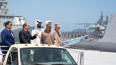 Sheikh Mohamed bin Zayed, Crown Prince of Abu Dhabi and Deputy Supreme Commander of the UAE Armed Forces, with Egyptian President Abdel Fattah El Sisi at the inauguration of an Egyptian naval base on the Mediterranean, near the Libyan border.