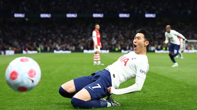 Tottenham Hotspur's Son Heung-min celebrates scoring their third goal. Reuters