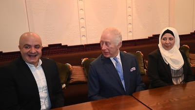 King Charles III with Imad Eddin Al Arnab at his restaurant, Imad's Syrian Kitchen in London. Getty Images