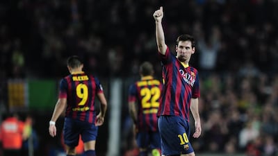 Lionel Messi of Barcelona and Pablo Zabaleta of Manchester City will be at the centre of attention when their teams meet on Tuesday night in the Uefa Champions League. Josep Lago / AFP