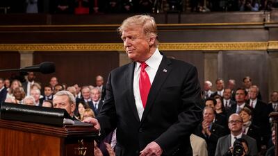 US President Donald Trump arrives to deliver the State of the Union address on Tuesday. Doug Mills / AFP